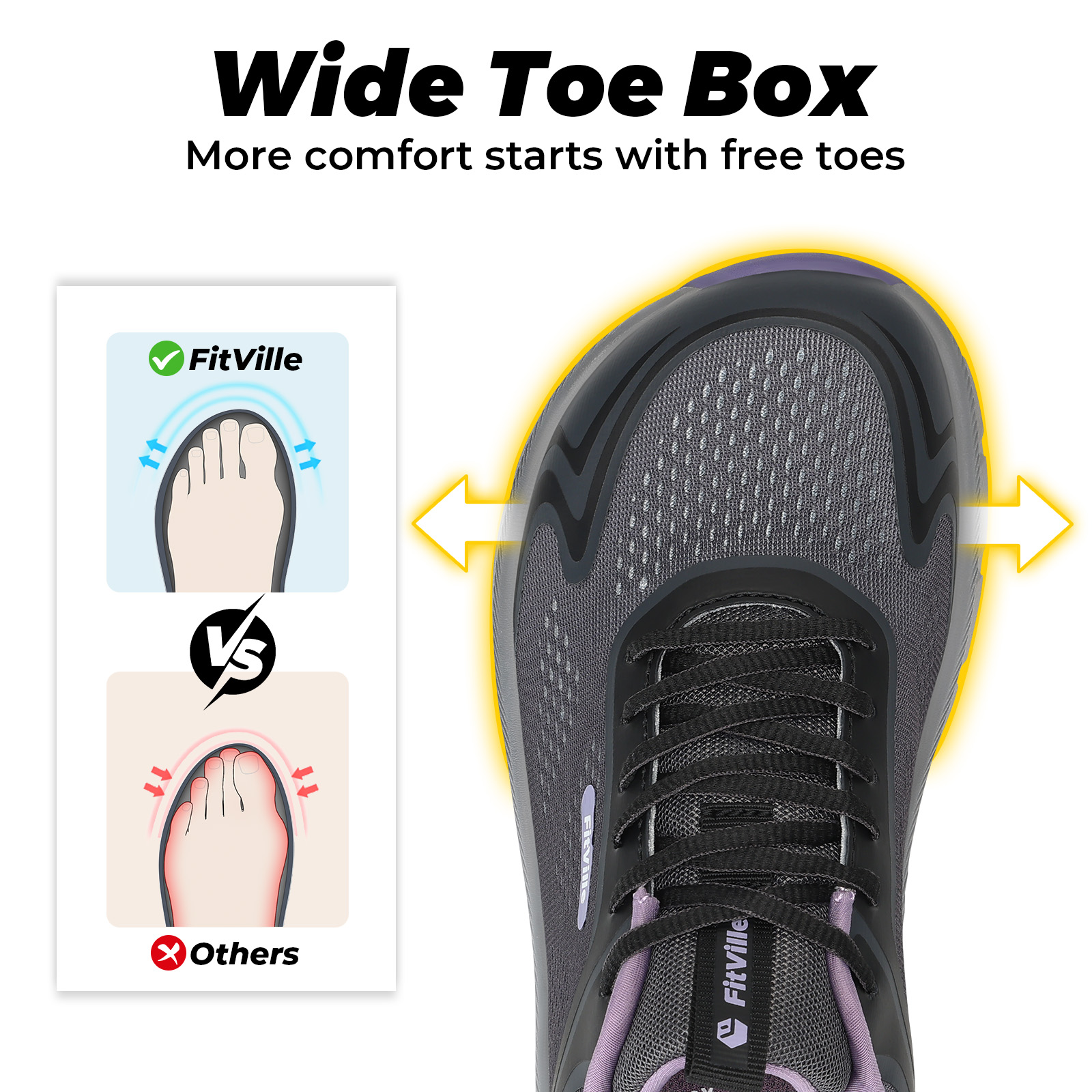 フィットヴィル レディース スポーツシューズ 幅広つま先 カ - Wide Toe Box Running Sneakers のレビューと価格